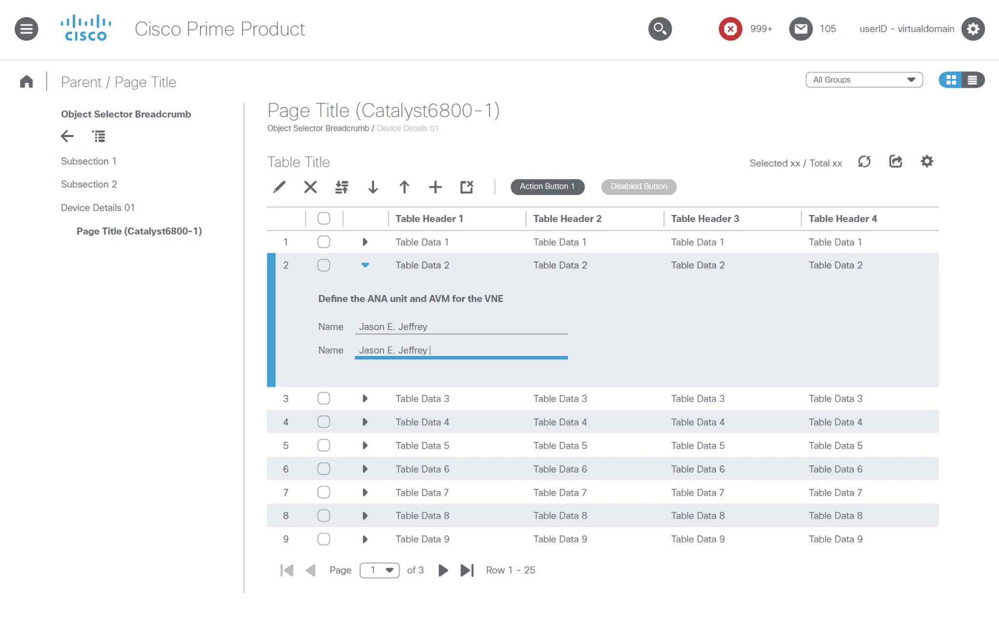 Device table with an expanded inline edit row