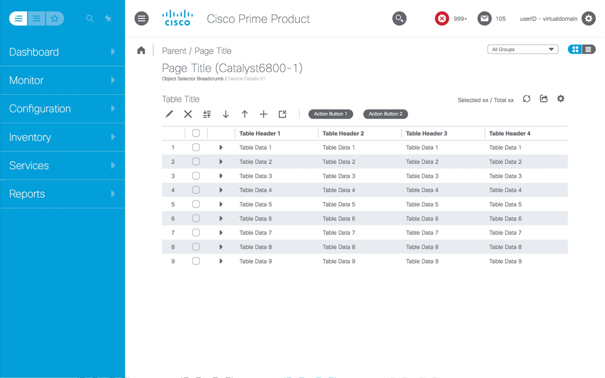 Device table with the navigation menu pinned open