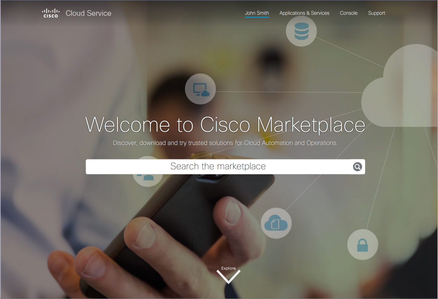 Cisco Marketplace landing page with search