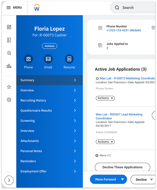 Candidate profile summary, the first screen recruiters clicked through