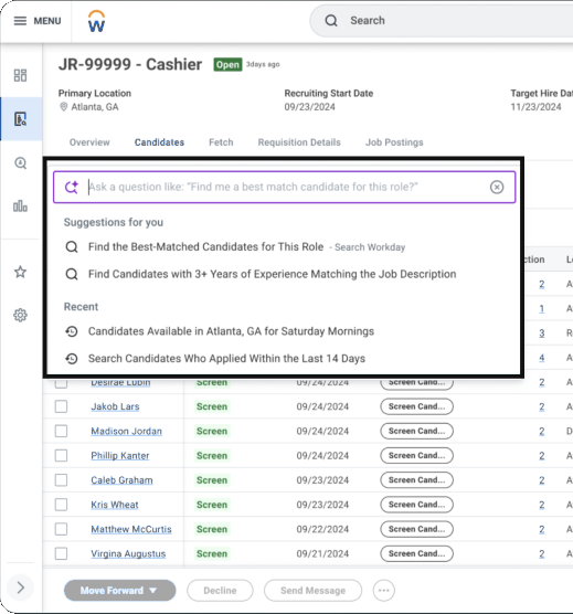 AI search field with suggested and recent searches